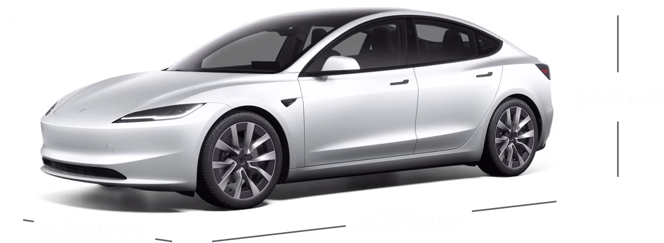 Model 3 Long Range AWD boyut şeması